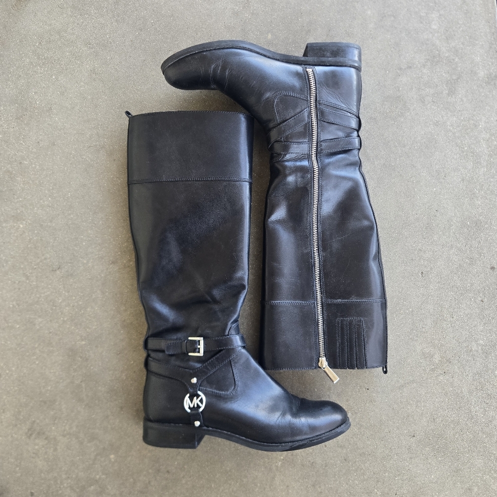 Michael Kors Women Riding Boots Preston Tall Black Leather Size 8m